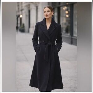 DKNY Notched Collar Double Breasted Wrap Coat  Sz Large Black ($350)